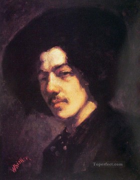  abbott pintura al %c3%b3leo - Retrato de Whistler con sombrero James Abbott McNeill Whistler